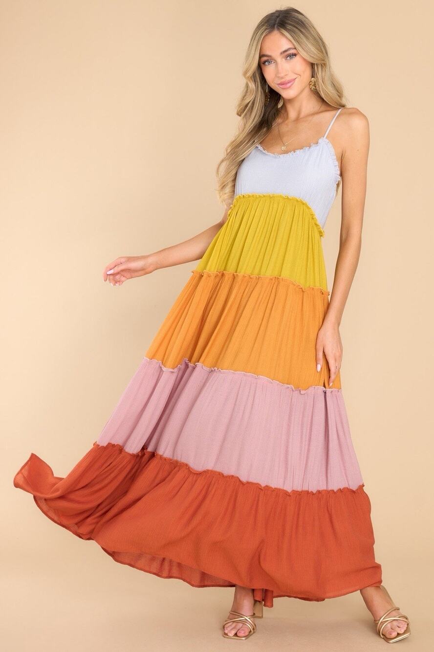 Sweet Lemon Dress Womens 1x Plus Size Tiered Sundress Spaghetti Straps Prairie